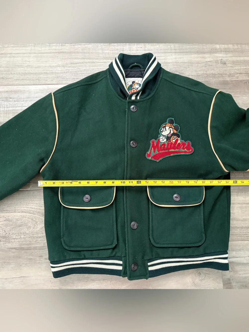 Vintage Disney Mickey Mouse Maulers Varsity Jacket M Green Pigskin Classic 90s